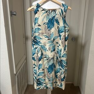 IZOD Washable Silk Sleeveless Dress - Blue and Cream, Size 12